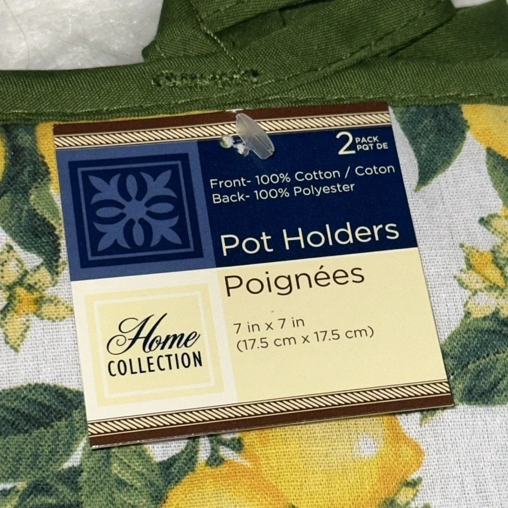 Home Collection 4pc Lemon Kitchen Set Oven Mitt Pot Holders Towel Yellow Green
